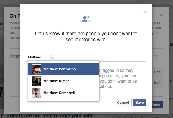 Bộ lọc cho phép tắt nhắc nhở với một số bài đăng hay tài khoản trong Ngày này năm trước