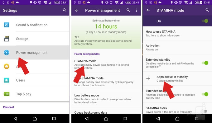 Cài đặt Stamina – chế độ tiết kiệm pin