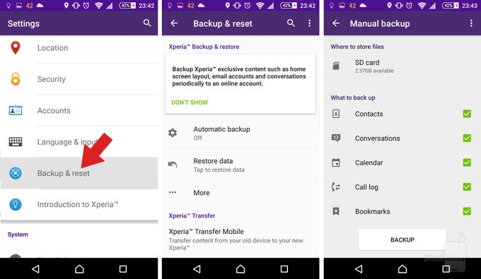 Sao lưu và thiết lập lại