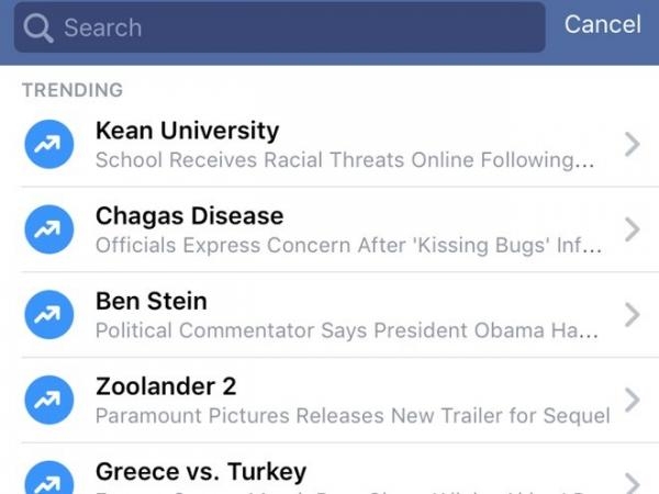 Facebook thử nghiệm tính năng Trending