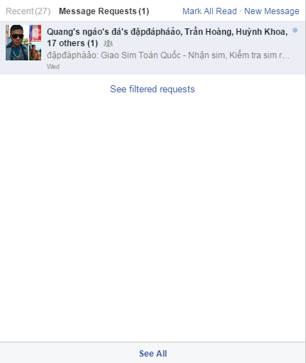 Hộp thư Message Requests trên giao diện web