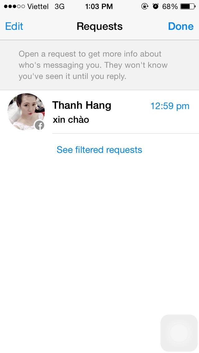 Giao diện khi Message Request