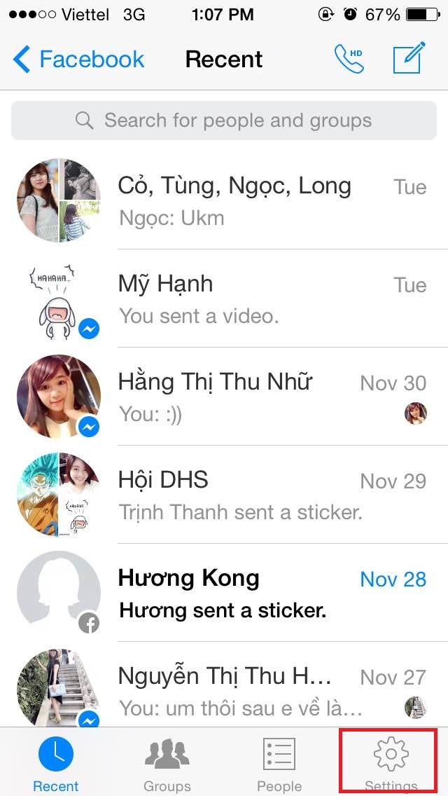 Vào Setting - Cài đặt trong Messenger