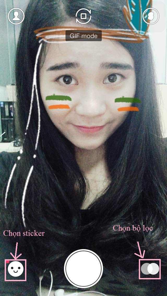 Chọn sticker và bộ lọc màu