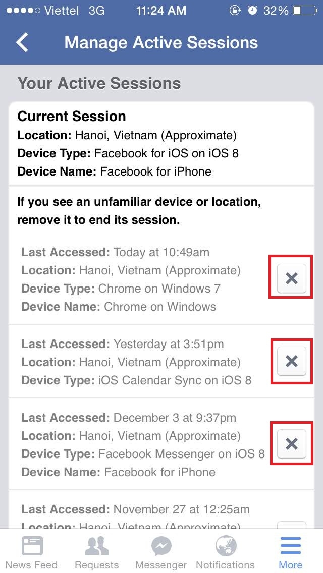 Tắt các phiên hoạt động của Messenger