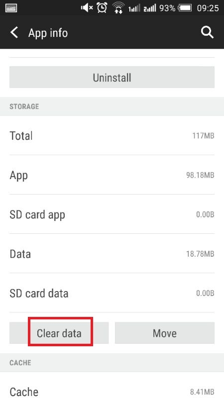 Chọn Clear data - Xóa dữ liệu