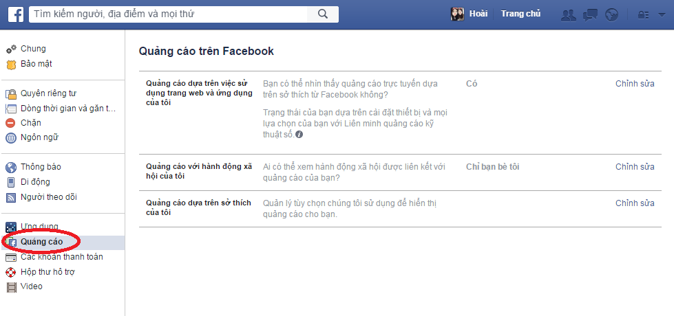 Cài đặt Quảng cáo