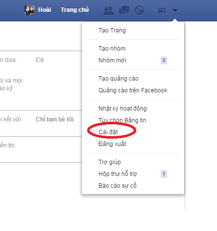 Chọn Cài đặt Facebook