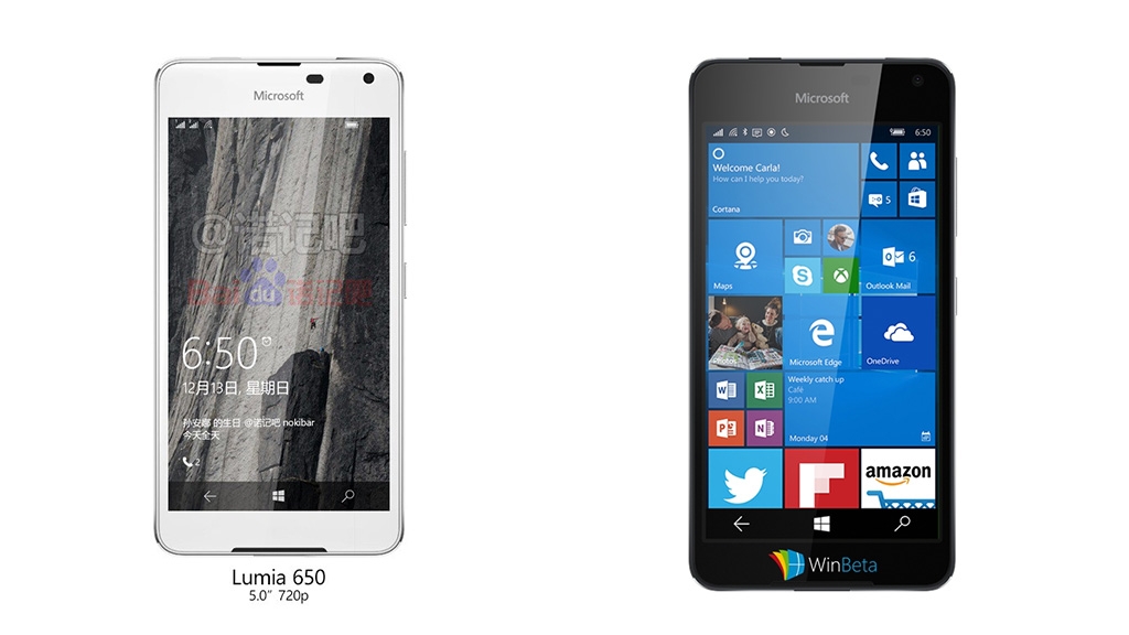 Ảnh render của Lumia 650 phiên bản màu trắng và màu đen