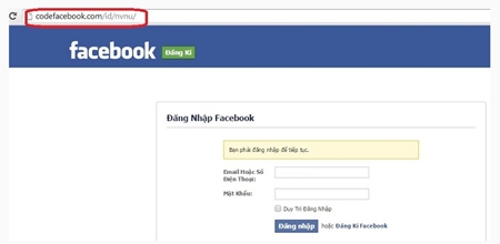 Địa chỉ giả mạo codefacebook.com