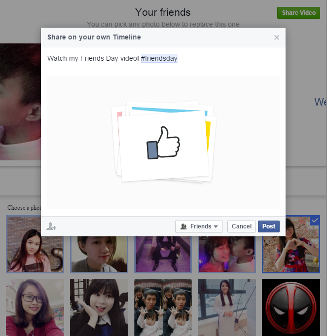 Chia sẻ video Friends Day lên Facebook