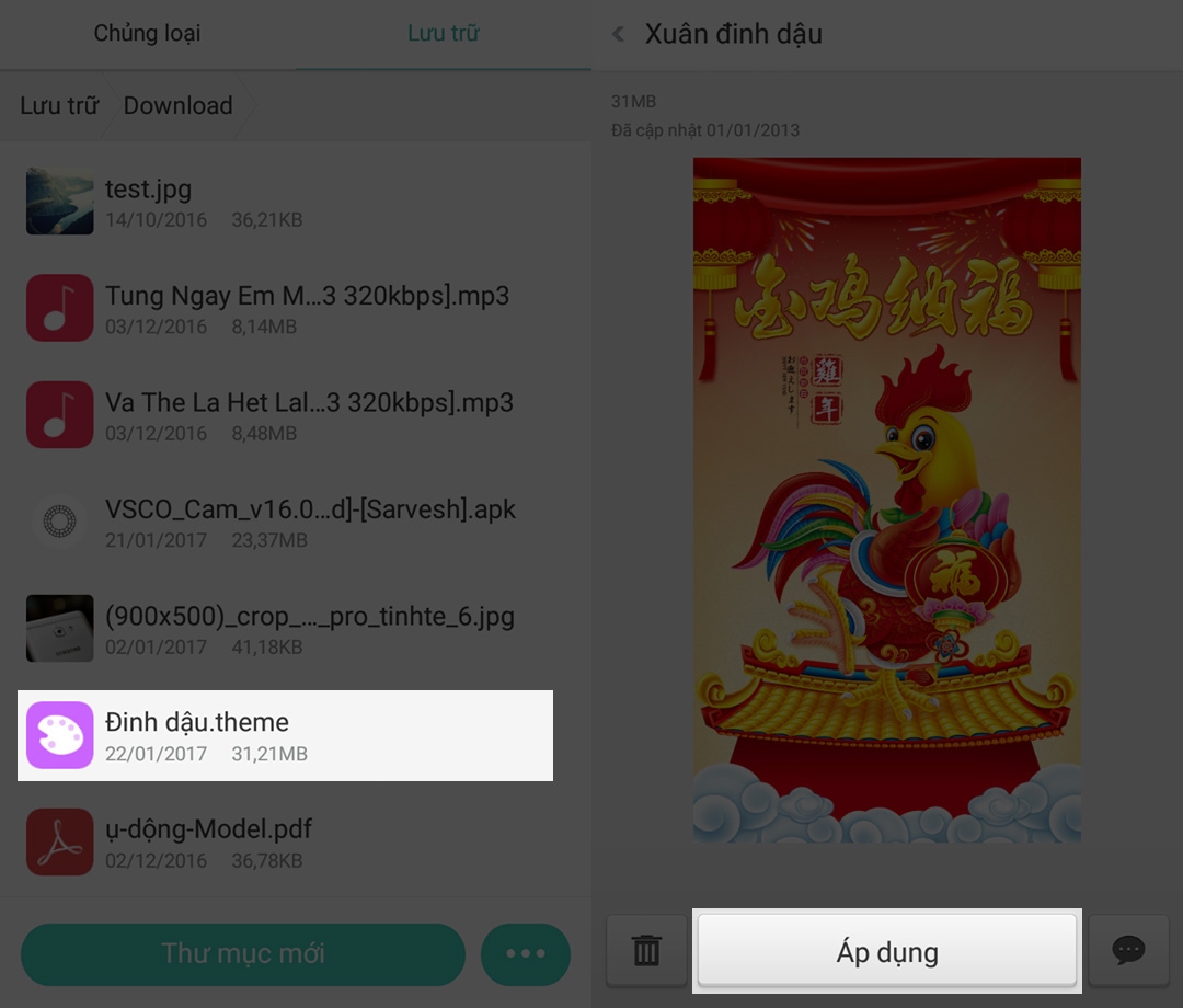 Cài đặt theme Tết Đinh Dậu 2017 độc quyền của OPPO Cài đặt theme Tết Đinh Dậu 2017 độc quyền của OPPO