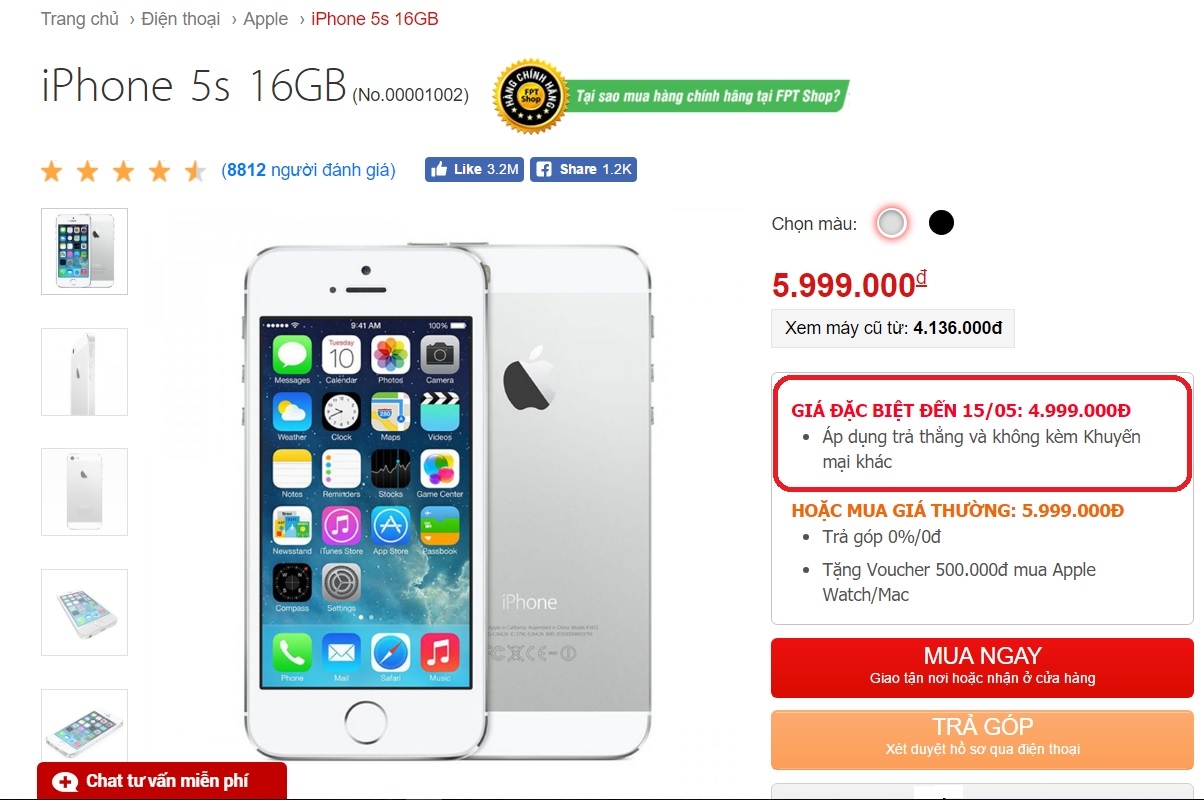 Chỉ sau vài ngày, iPhone 5s tiếp tục giảm giá thêm 1 triệu 1