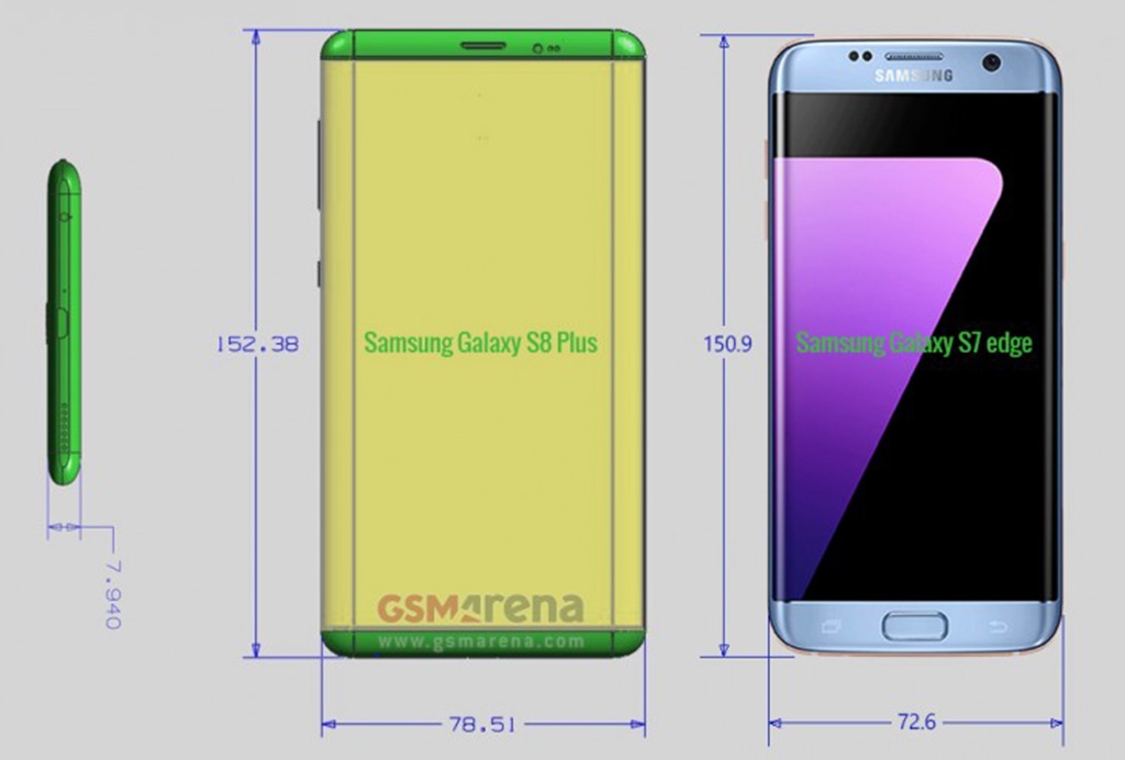Lộ diện kích cỡ chính xác của Galaxy S8 và S8 Plus 1