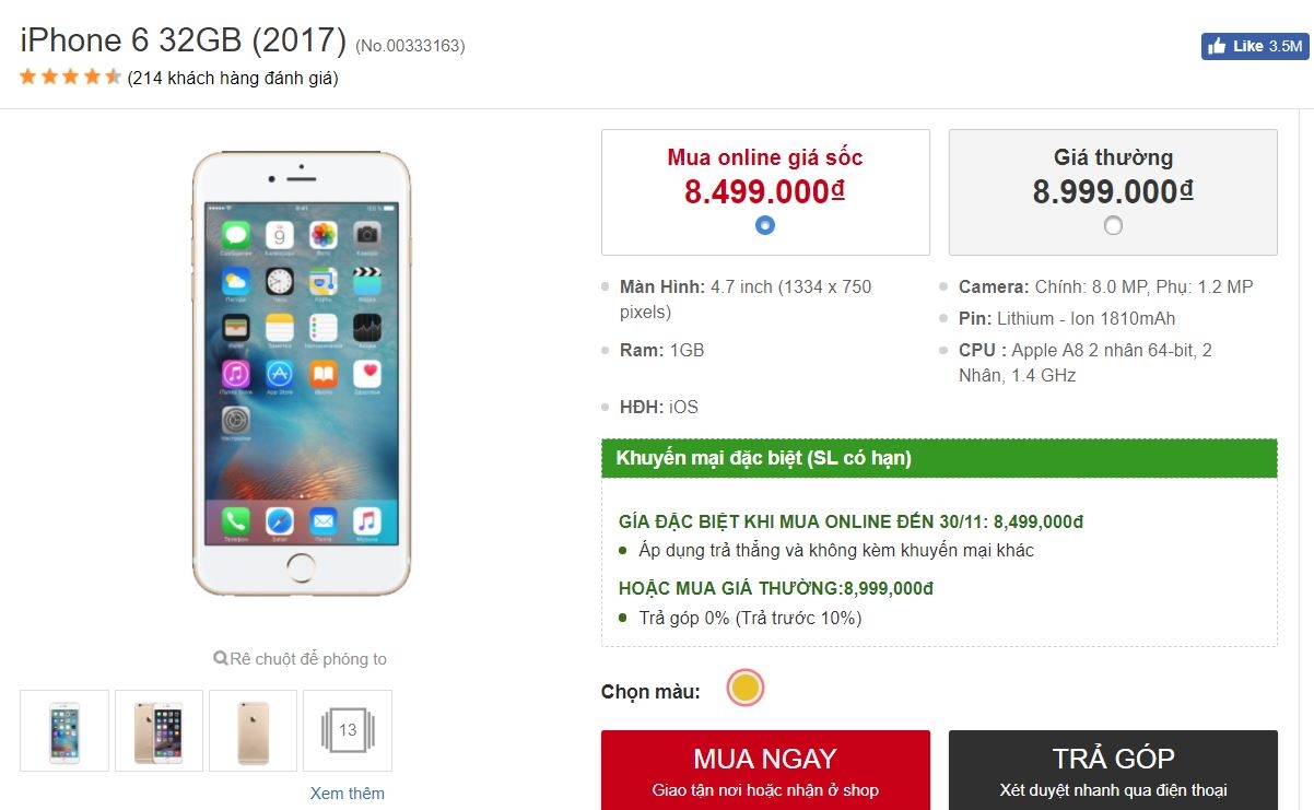 iPhone 6 32GB chính hãng: ông vua trong phân khúc dưới 9 triệu đồng 0945