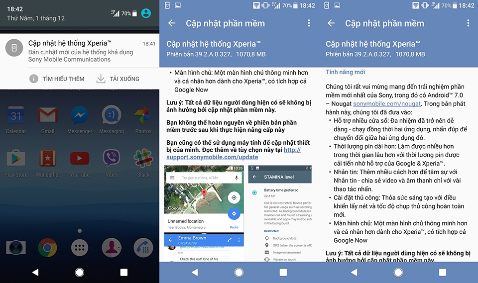 Sony cập nhật android 7.0 nougat cho Xperia XZ