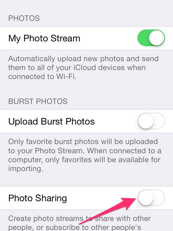 Tắt Photo Sharing Tắt Photo Sharing