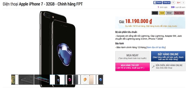 Giá bán chính hãng mới của iPhone 7, 7 Plus tại Việt Nam