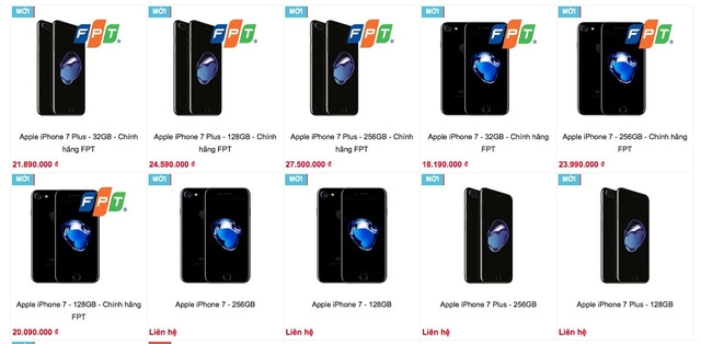 Giá bán chính hãng mới của iPhone 7, 7 Plus tại Việt Nam