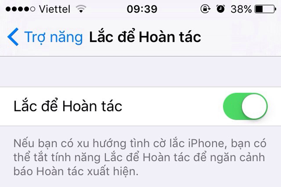 Tắt chức năng Shake to Undo Tắt chức năng Shake to Undo