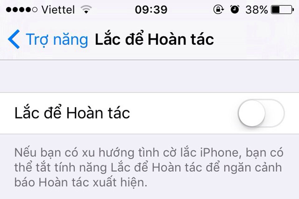 Tắt chức năng Shake to Undo Tắt chức năng Shake to Undo