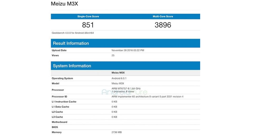 Meizu M3X xuất hiện trên Geekbench