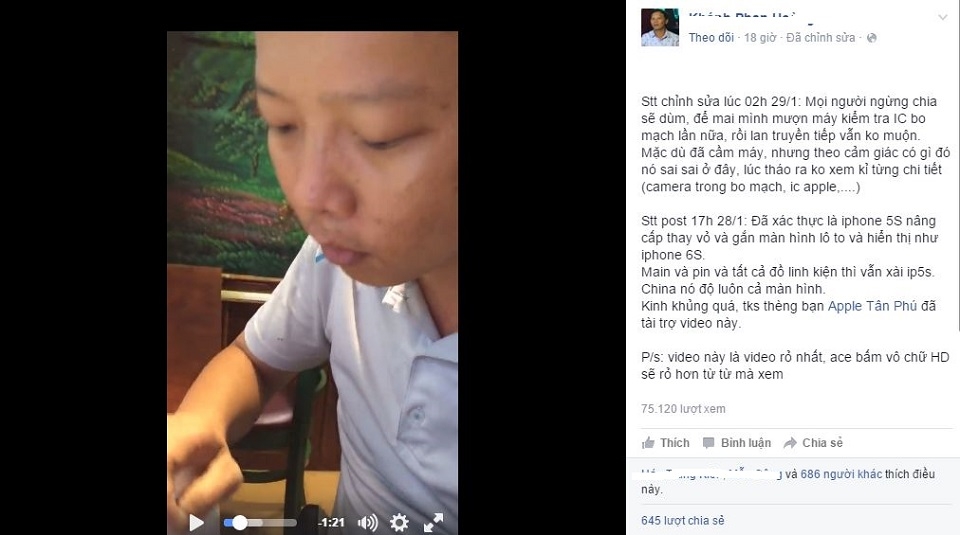 Xuất hiện iPhone 6s dùng ruột iPhone 5s ở Việt Nam: Có 3D Touch, Live Photo