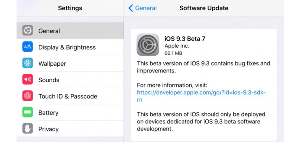 iOs 9.3 beta 7
