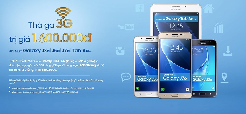 [HOT] Mua máy Samsung xài 3G miễn phí cả năm