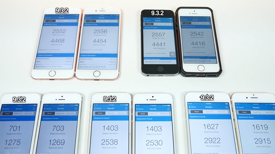 Kiểm tra tốc độ giữa iOS 10 beta 2 và iOS 9.3.2 qua nhiều đời iPhone