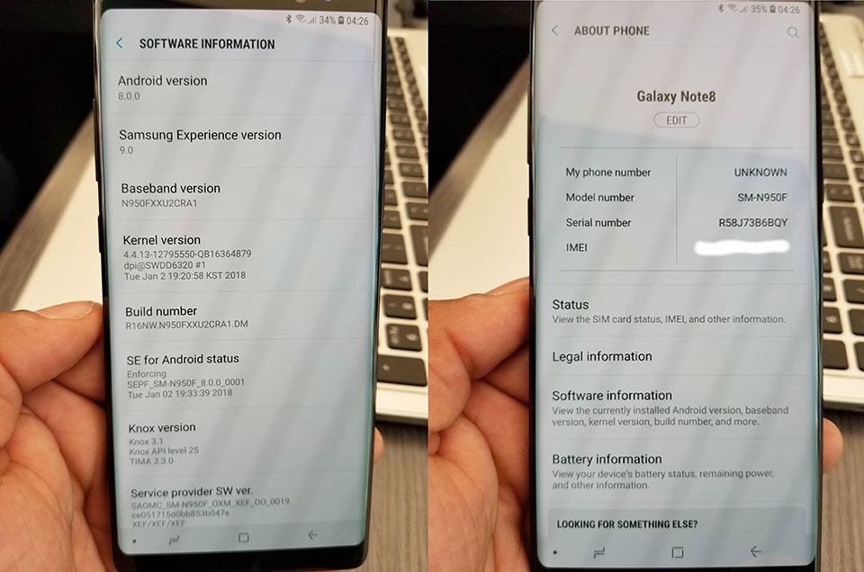 Một số Galaxy Note 8 đã được update Android Oreo