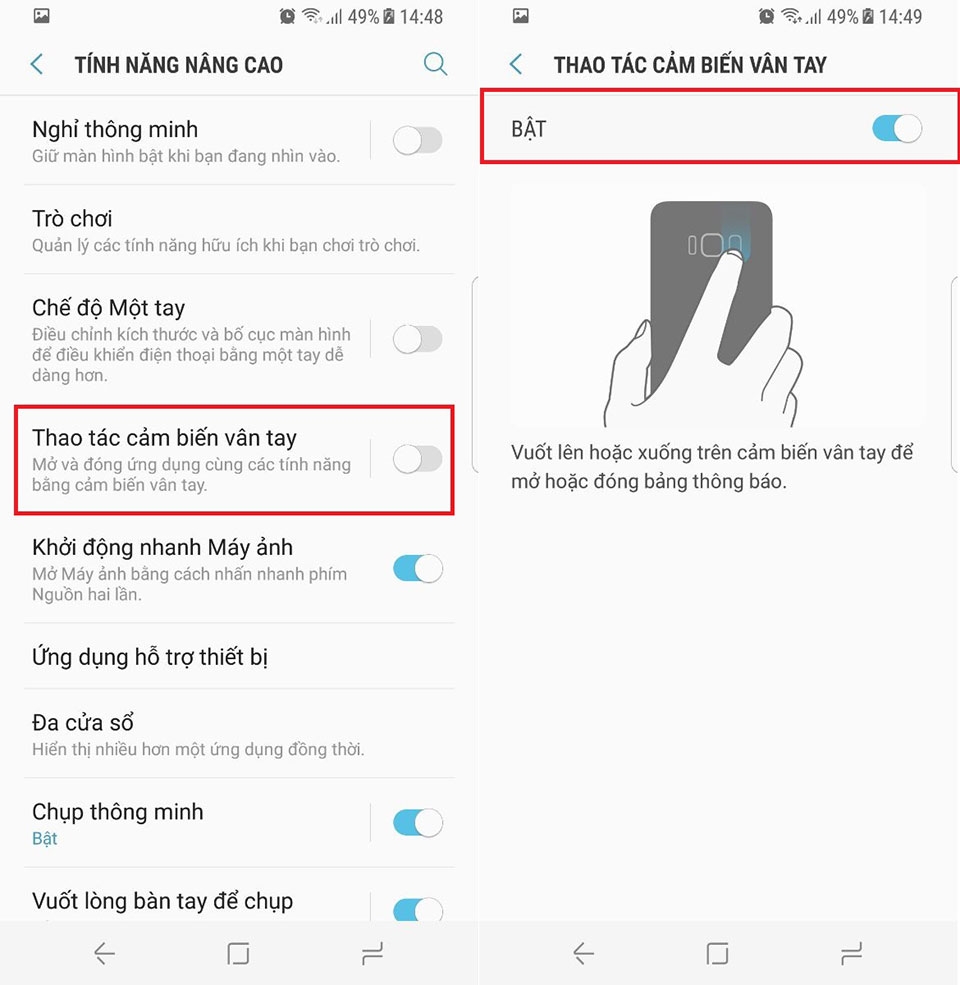 Mẹo dùng cảm biến vân tay Galaxy S8 để điều hướng