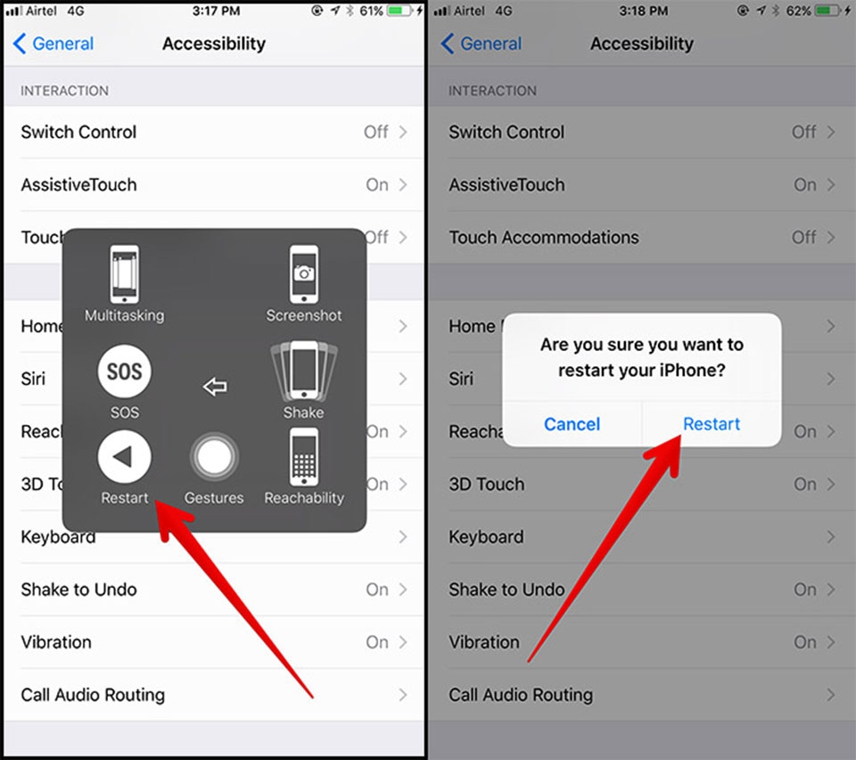 Khởi động lại iPhone không dùng phím cứng với iOS 11