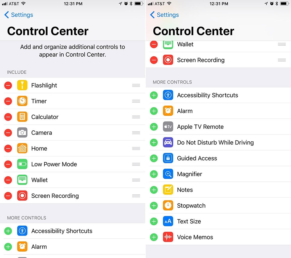 Thêm các shortcut vào Control Center trên iOS 11 Thêm các shortcut vào Control Center trên iOS 11