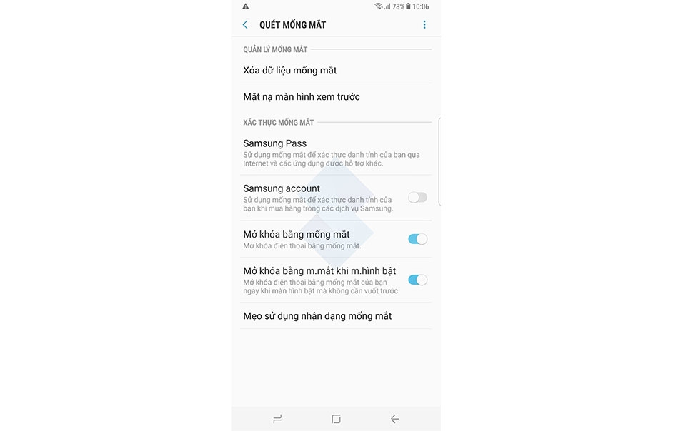 Kích hoạt quét mống mắt trên Galaxy S8
