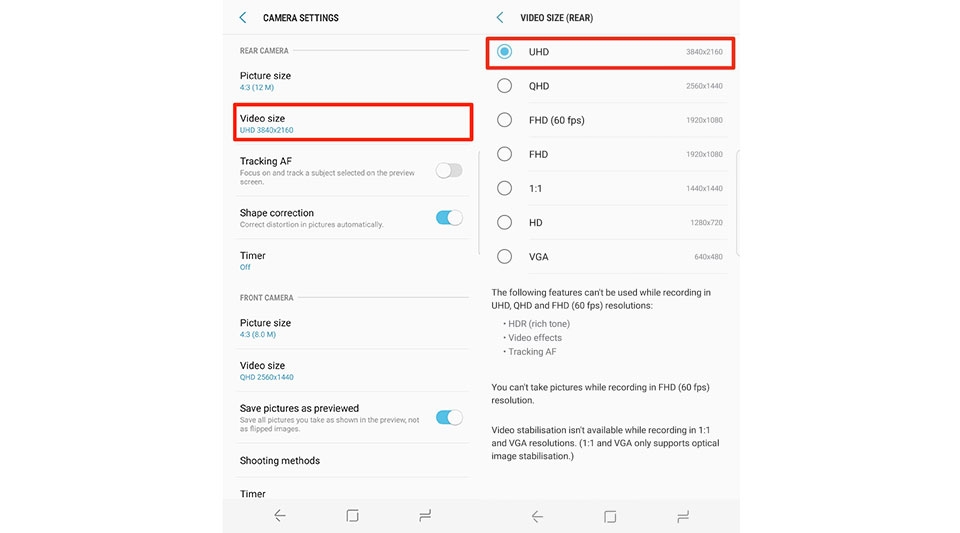 Kích hoạt EIS trên Galaxy S8 khi quay video 4K