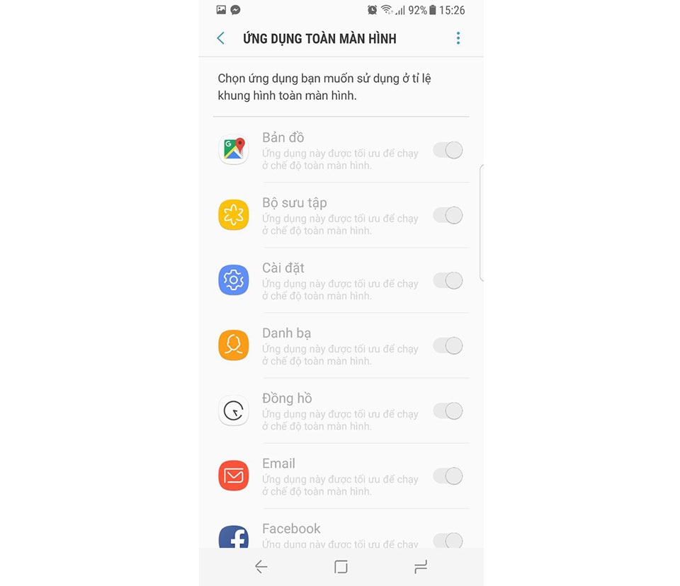 Bật chế độ toàn màn hình ứng dụng trên Galaxy S8 Bật chế độ toàn màn hình ứng dụng trên Galaxy S8