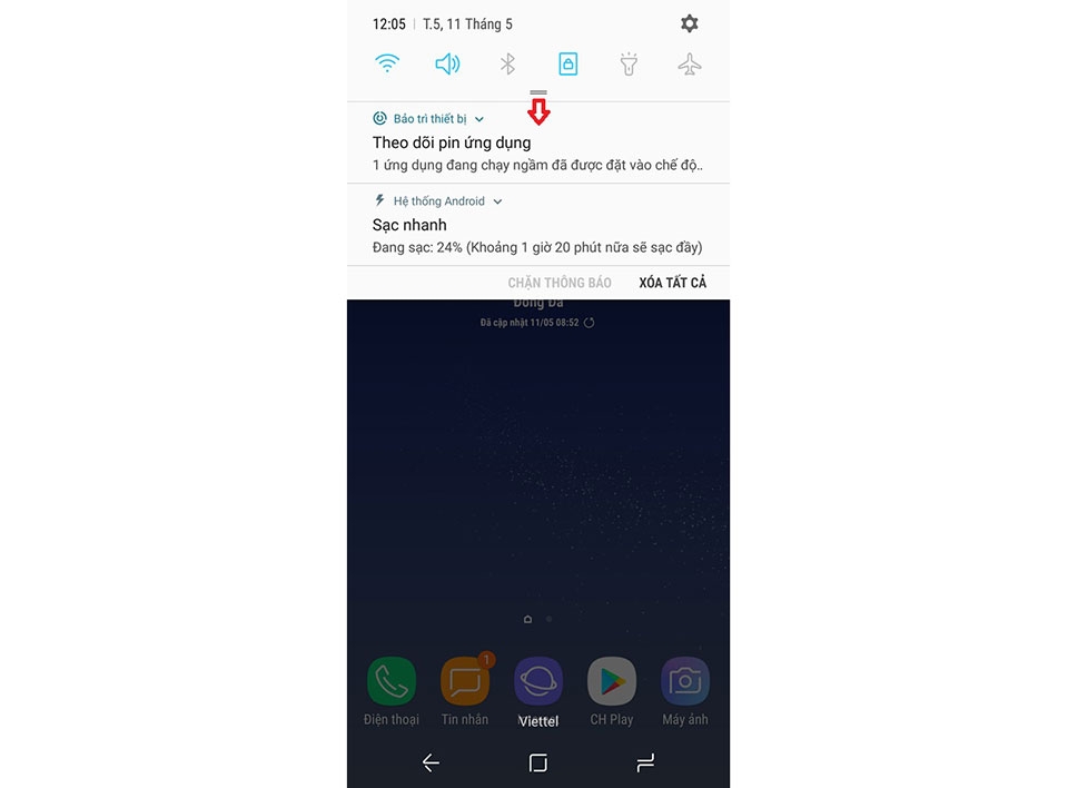 Đưa thanh chỉnh sáng lên ngăn thông báo của Galaxy S8