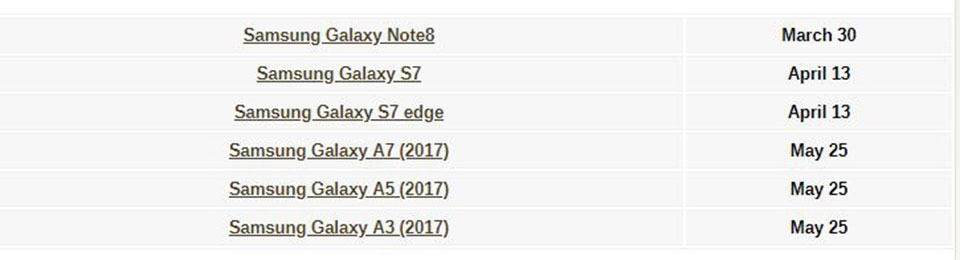 Thời gian update Android O cho Note 8, Galaxy S7