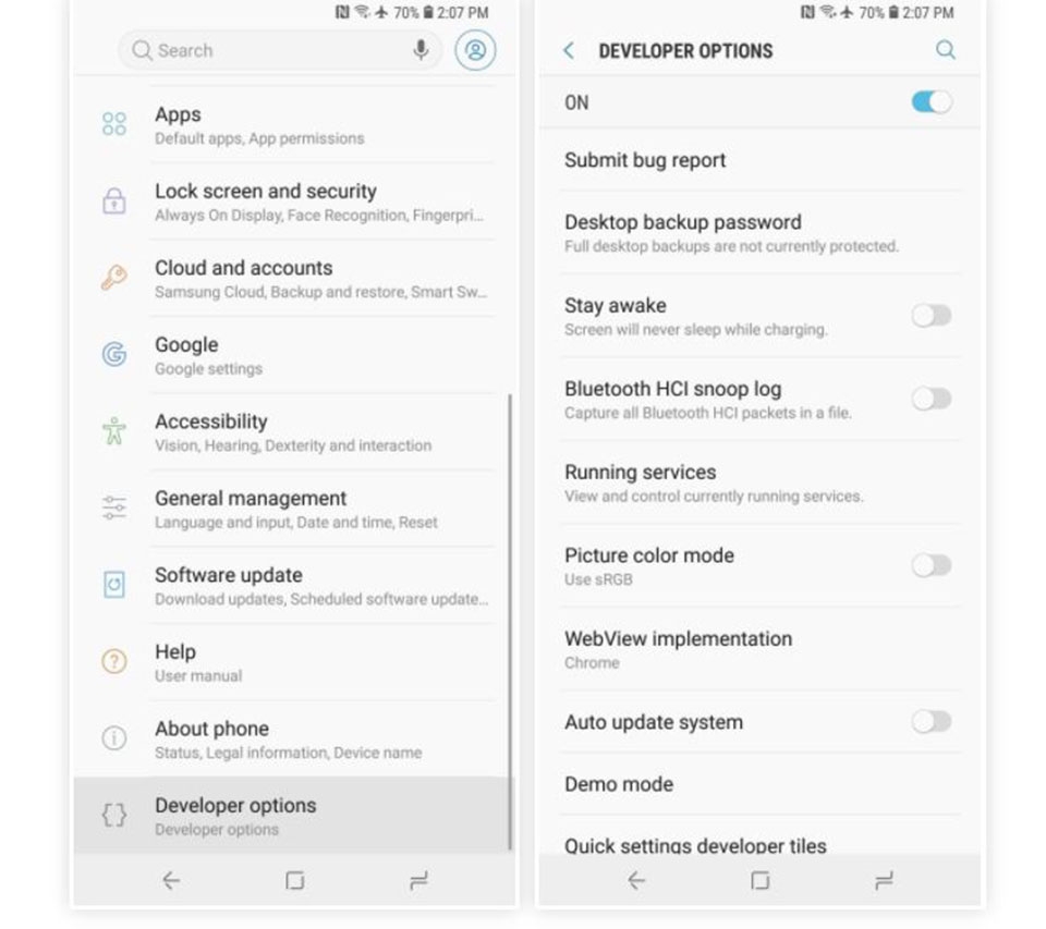Kích hoạt tùy chọn nhà phát triển trên Galaxy S9