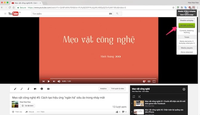 Tắt tự động phát video trên Facebook và website