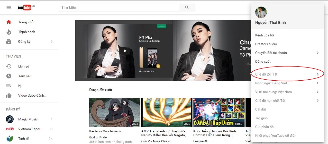 Thủ thuật kích hoạt chế độ Dark Mode trên Youtube (2)