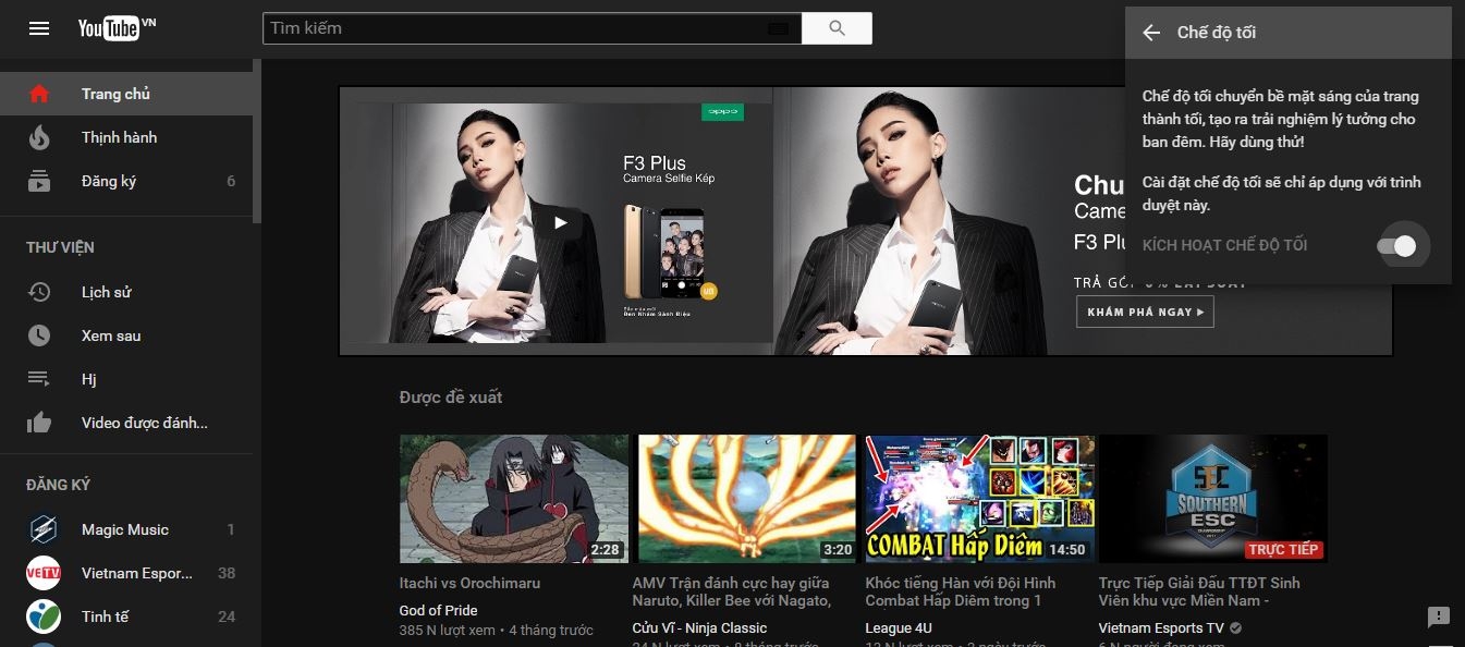 Thủ thuật kích hoạt chế độ Dark Mode trên Youtube (3)
