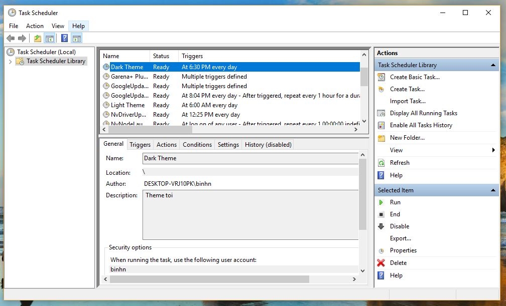 Thiết lập Window 10 tự chuyển sang nền đen khi tối