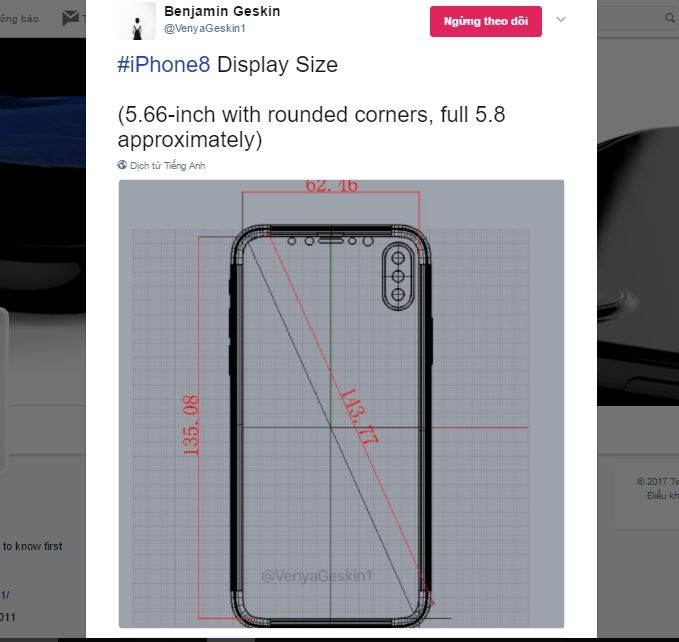 Lộ bản vẽ kích thước màn hình của iPhone 8