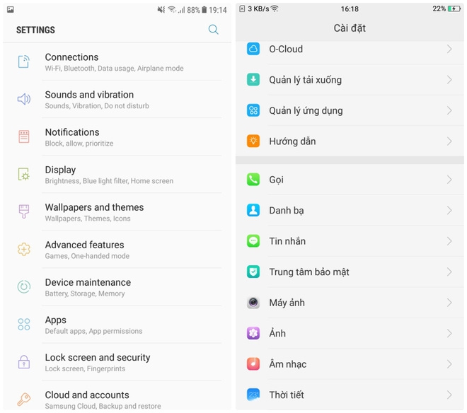 So sánh giao diện TouchWiz và ColorOS So sánh giao diện TouchWiz và ColorOS