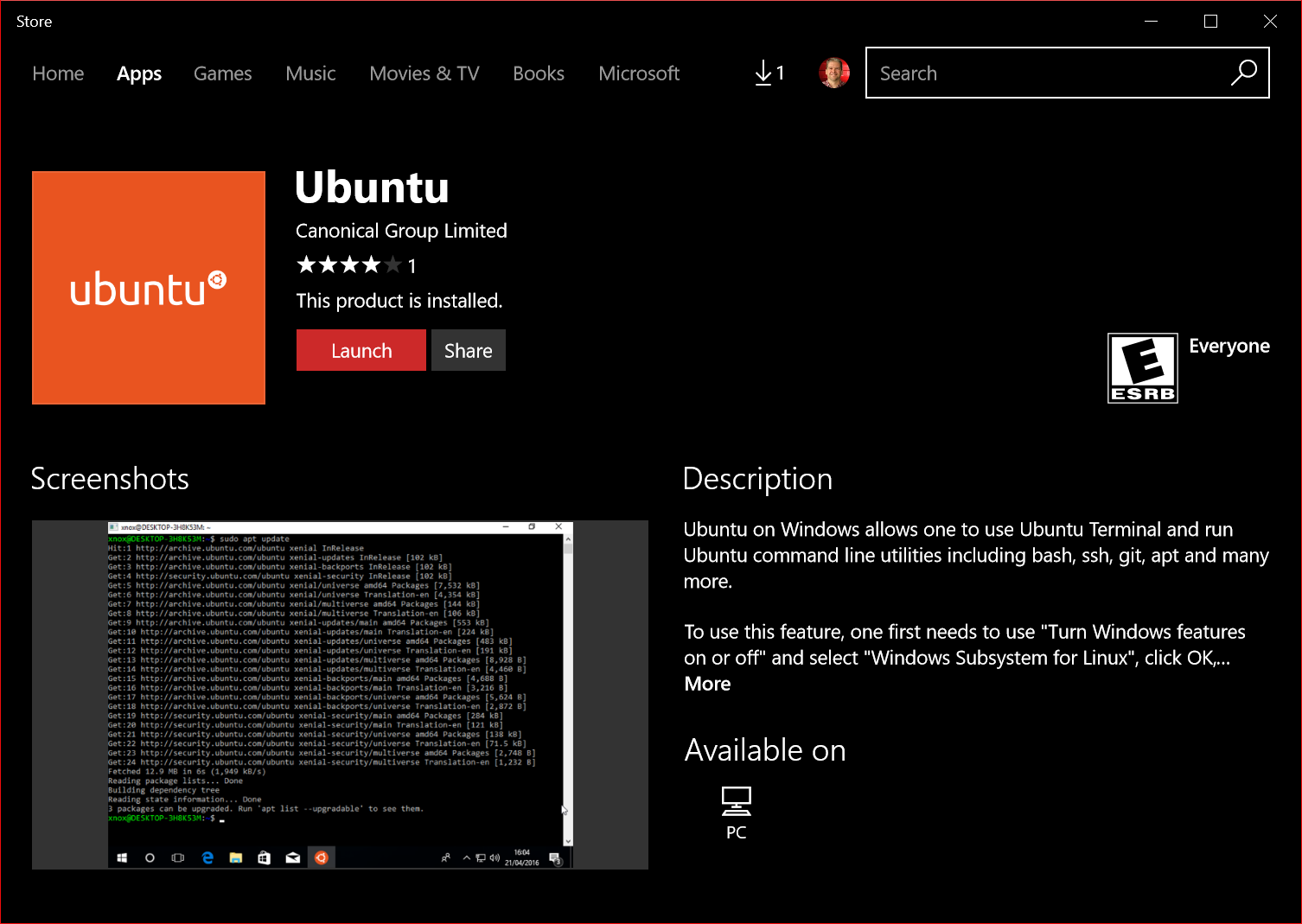Hệ điều hành Ubuntu trên Windows Store
