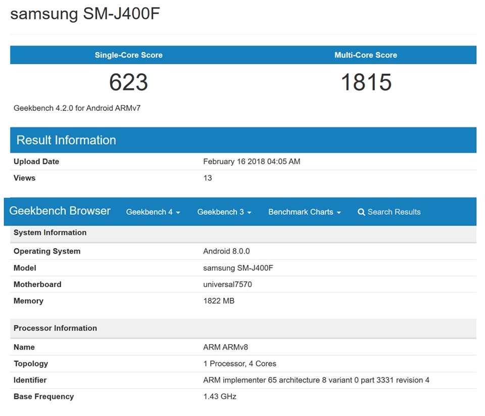 benchmark galaxy j4