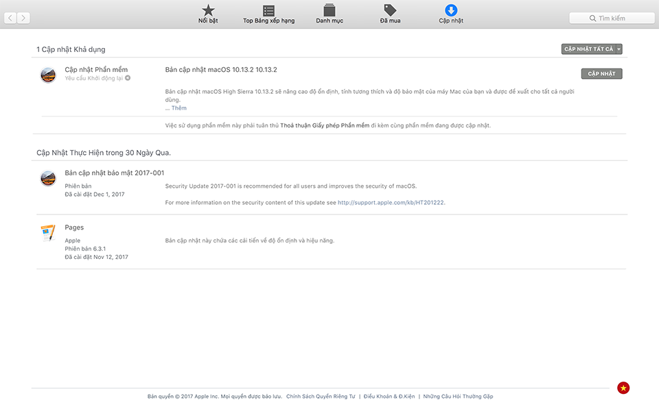 Cập nhật MacOS 10.13.2