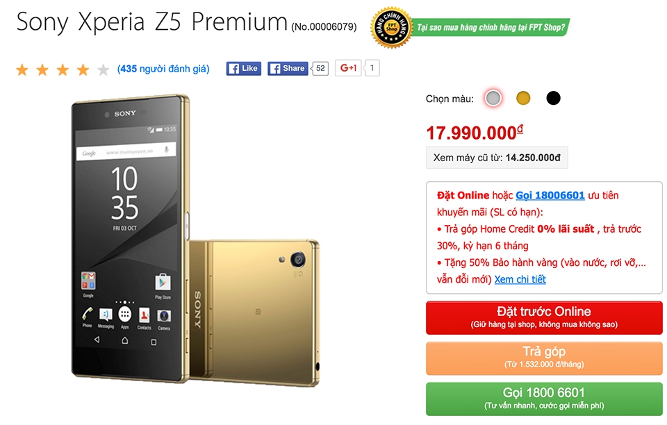 Xperia Z5 Premium giảm giá sốc tại FPTShop